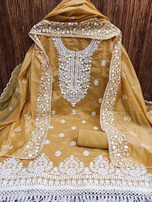 Mustard chanderi silk embroidered salwar kameez 4