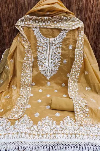 Mustard chanderi silk embroidered salwar kameez