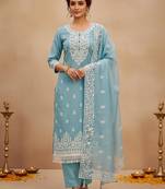 Sky blue chanderi silk embroidered salwar kameez