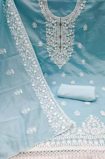 Sky blue chanderi silk embroidered salwar kameez