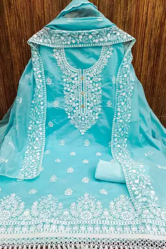 Sky blue chanderi silk embroidered salwar kameez