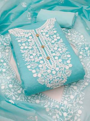 Sky blue chanderi silk embroidered salwar kameez 4