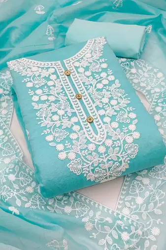 Sky blue chanderi silk embroidered salwar kameez