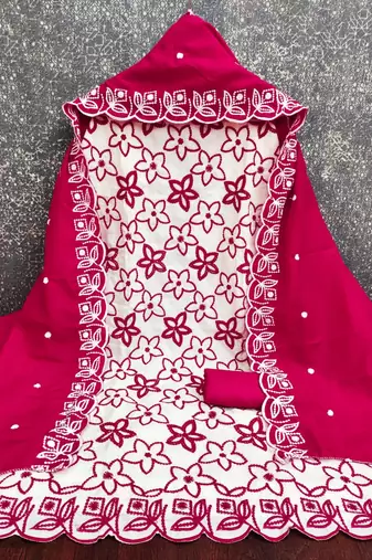 White silk blend embroidered salwar kameez