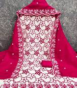 White silk blend embroidered salwar kameez