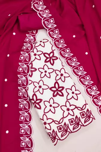 White silk blend embroidered salwar kameez