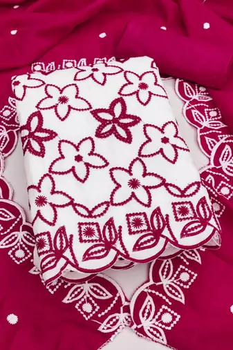 White silk blend embroidered salwar kameez