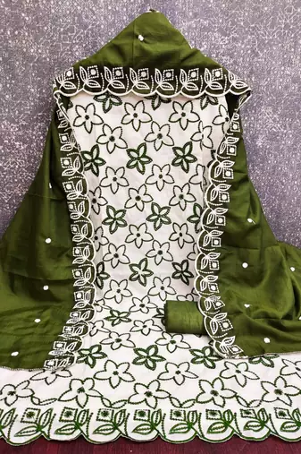 White silk blend embroidered salwar kameez