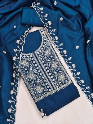 Blue silk blend embroidered salwar kameez 3