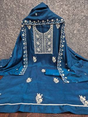 Blue silk blend embroidered salwar kameez 4