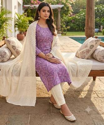 Light purple silk blend printed salwar kameez 1