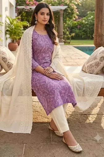 Light purple silk blend printed salwar kameez