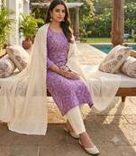 Light purple silk blend printed salwar kameez