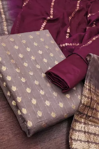Grey silk blend abstract print salwar kameez