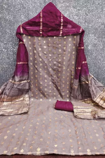 Grey silk blend abstract print salwar kameez
