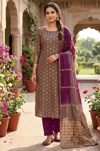 Grey silk blend abstract print salwar kameez