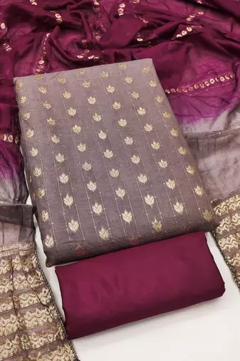 Grey silk blend abstract print salwar kameez