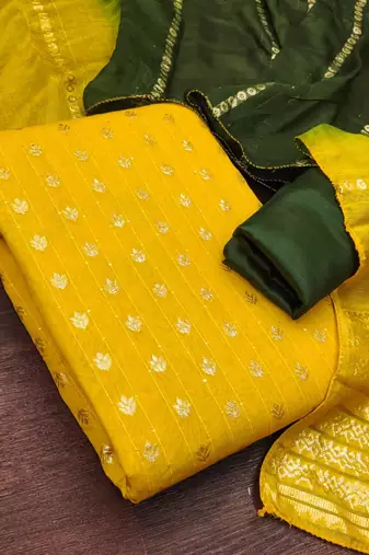 Dark yellow silk blend abstract print salwar kameez