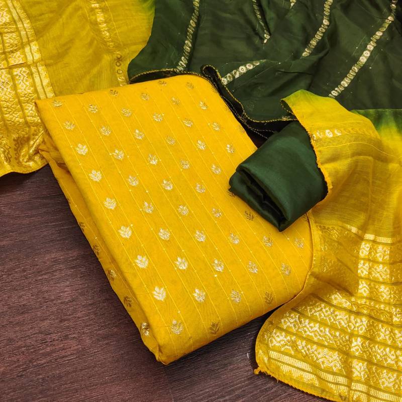 Dark yellow silk blend abstract print salwar kameez
