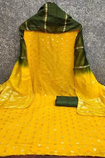 Dark yellow silk blend abstract print salwar kameez