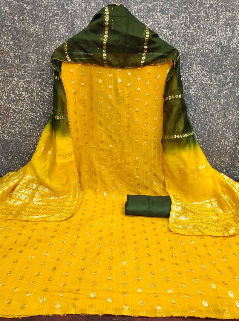 Dark yellow silk blend abstract print salwar kameez