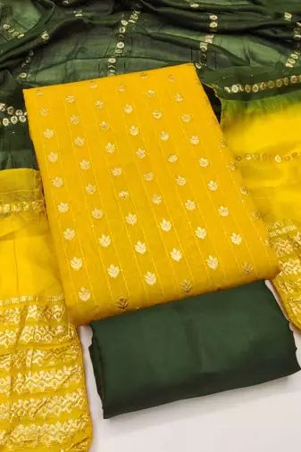 Dark yellow silk blend abstract print salwar kameez