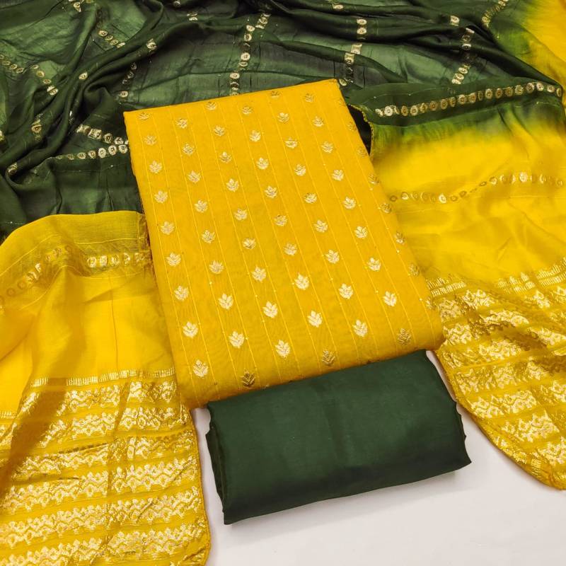 Dark yellow silk blend abstract print salwar kameez