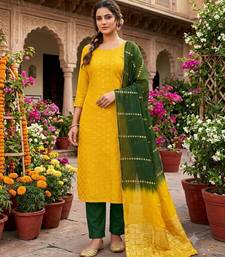 Dark yellow silk blend abstract print salwar kameez