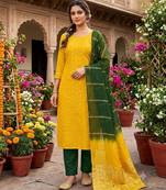 Dark yellow silk blend abstract print salwar kameez