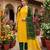 Dark yellow silk blend abstract print salwar kameez