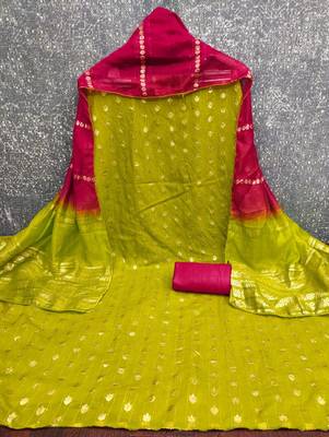 Parrot green silk blend abstract print salwar kameez 2