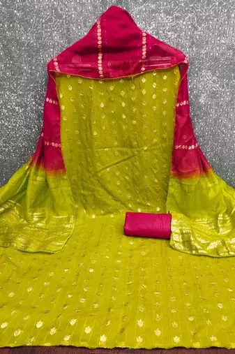 Parrot green silk blend abstract print salwar kameez