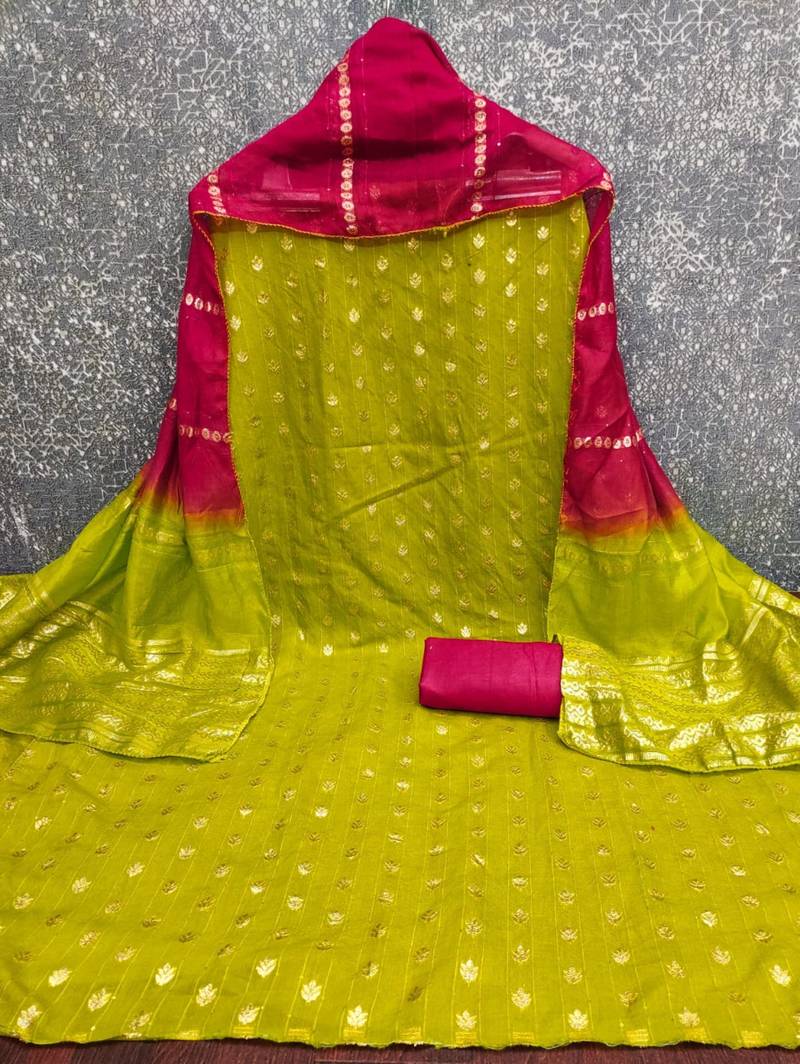 Parrot green silk blend abstract print salwar kameez