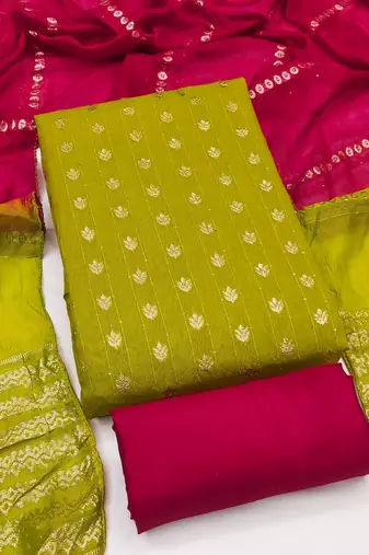 Parrot green silk blend abstract print salwar kameez