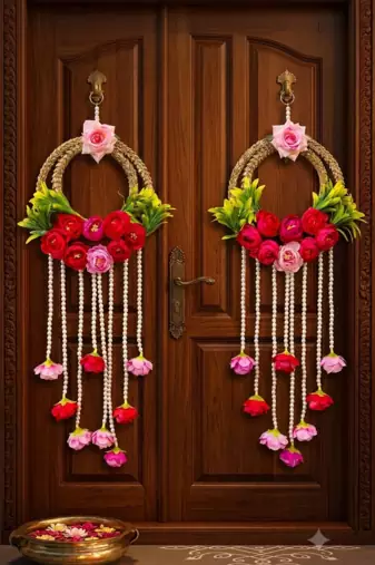 handmade decorative lace chudi flower peony beads latkan wall hanging for decor (pack of 2)