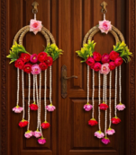handmade decorative lace chudi flower peony beads latkan wall hanging for decor (pack of 2)
