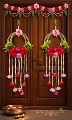 handmade decorative lace chudi flower peony beads latkan wall hanging for decor (pack of 2) 2