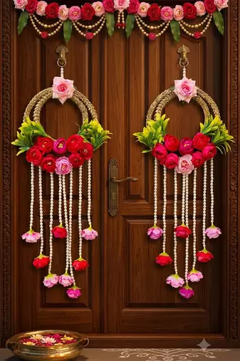 handmade decorative lace chudi flower peony beads latkan wall hanging for decor (pack of 2)