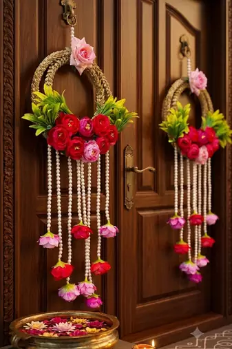 handmade decorative lace chudi flower peony beads latkan wall hanging for decor (pack of 2)