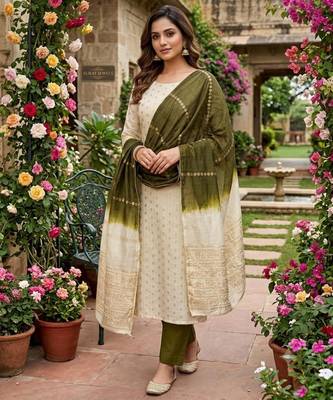 Light grey silk blend abstract print salwar kameez 1