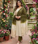 Light grey silk blend abstract print salwar kameez