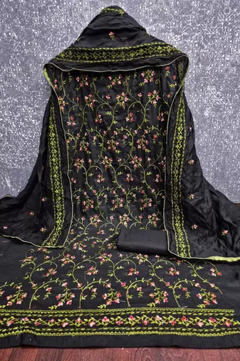 Black cotton poly embroidered salwar kameez