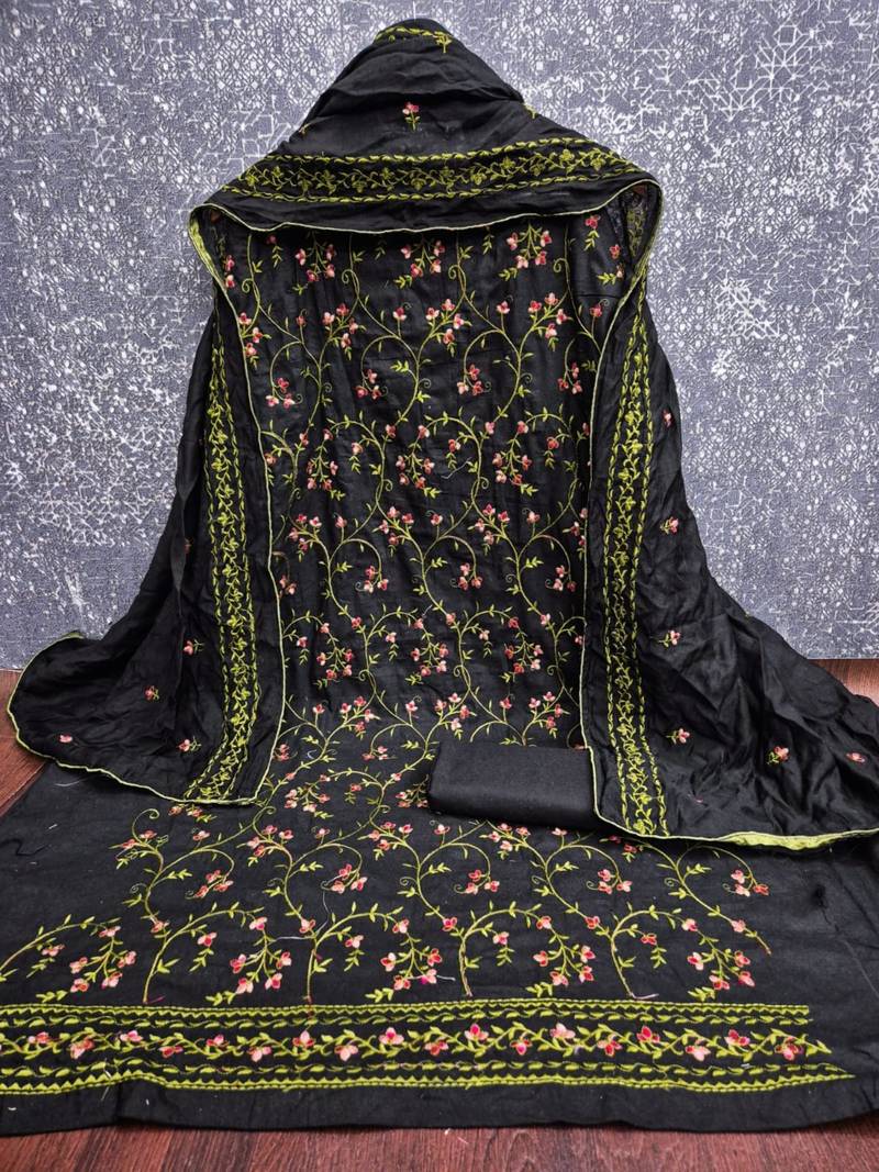 Black cotton poly embroidered salwar kameez