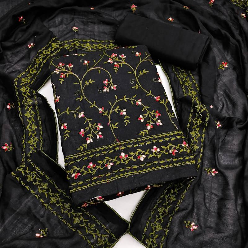 Black cotton poly embroidered salwar kameez