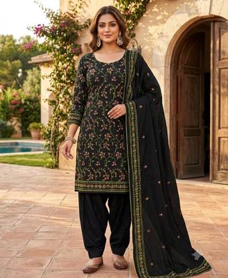 Black cotton poly embroidered salwar kameez 1