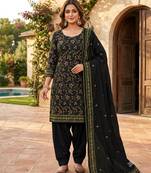 Black cotton poly embroidered salwar kameez
