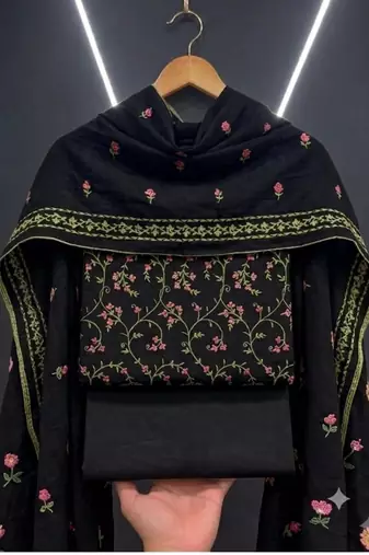 Black cotton poly embroidered salwar kameez