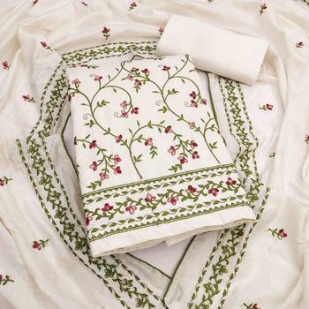 White cotton poly embroidered salwar kameez 2