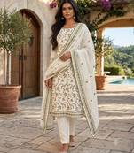 White cotton poly embroidered salwar kameez