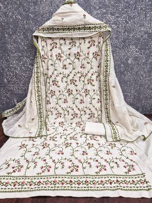 White cotton poly embroidered salwar kameez 4